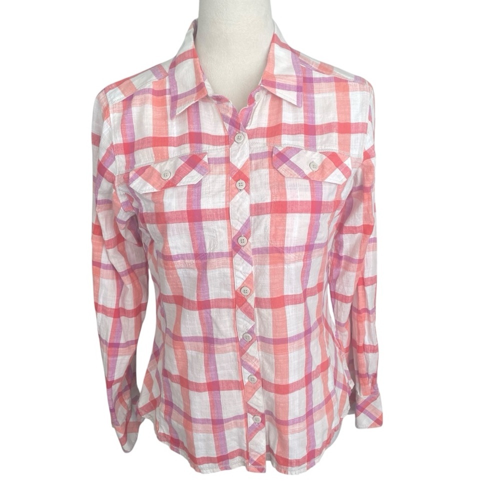 Columbia‎ Plaid Cotton Top Women Size M Preppy Button-Up Shirt Outwear Outdoor